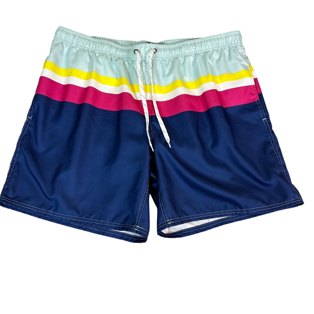 City Streets Mens XXL‎ Swim Trunks Colorblock Striped Board Shorts Navy Pink XXL